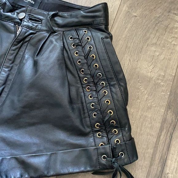The Kooples Black High Waist Leather Shorts - Picture 6 of 11